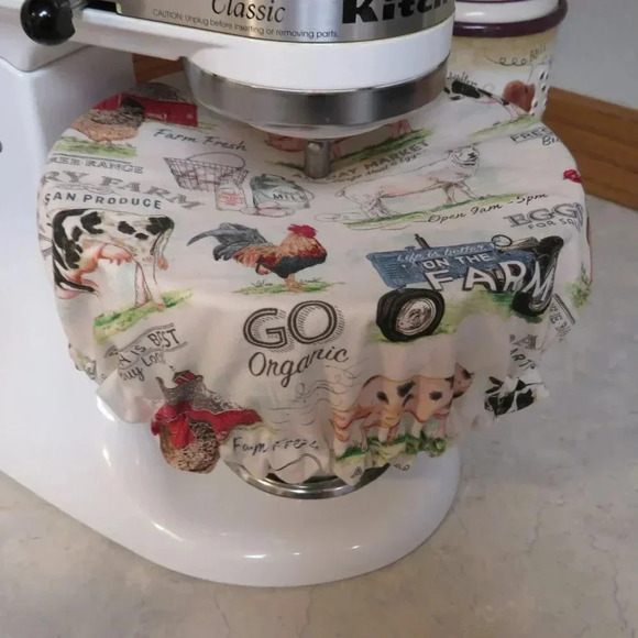 Kitchenaid Bowl Cover, Farm and Yellow With Roses Reversible Mixer Cover - Picture 2 of 6